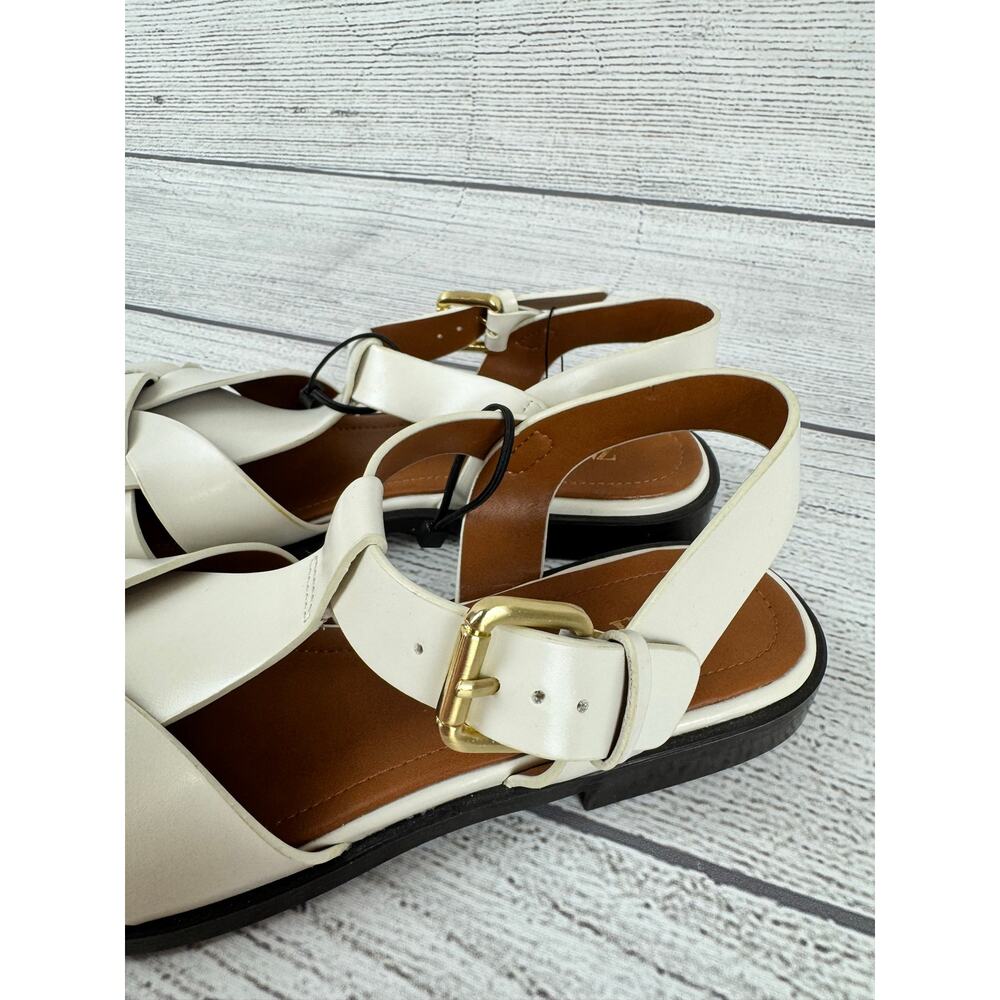 Zara Women's Ivory Flat Cage Buckle Sandals Size 9 - Picture 5 of 11